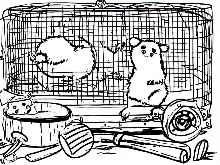 Hamster im artgerechten Käfig mit Laufrad