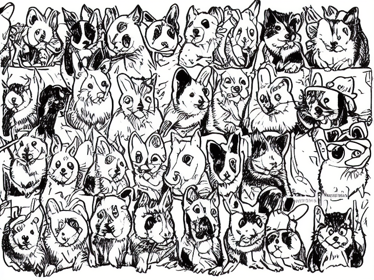 Verschiedene Haustiere nebeneinander – Hund, Katze, Hamster