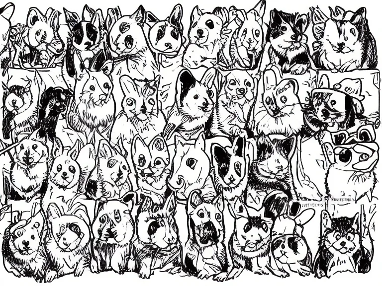 Verschiedene Haustiere nebeneinander – Hund, Katze, Hamster